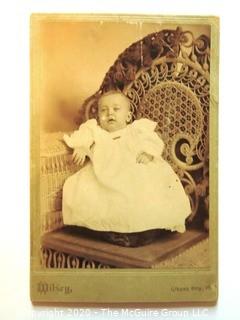 Cabinet Card of Baby in Christening Outfit and 1918 WWI Casualty Photo Card of Grave Stone. 