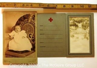 Cabinet Card of Baby in Christening Outfit and 1918 WWI Casualty Photo Card of Grave Stone. 