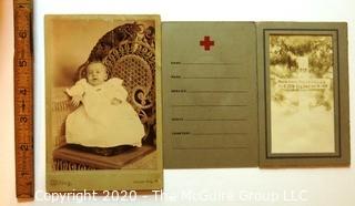 Cabinet Card of Baby in Christening Outfit and 1918 WWI Casualty Photo Card of Grave Stone. 