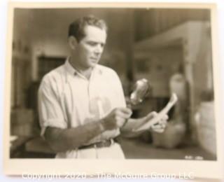 Vintage Black & White Publicity Stills - Man with magnifying glass and Lorna Lynn (Meyers) as Jill Bartlett on the Blue Network radio show "My Best Girls" Circa 1930.