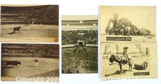 Five Antique Real Photo Postcards of Mexico, Texas Mexco Border and Bull Fight