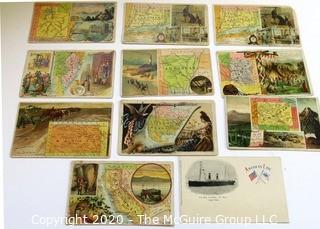 Collection of 1889 Trading Cards from Arbuckle Ariosa Coffee, The State Map Series & One Post Card of USS St Paul Steamer