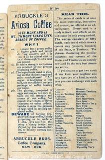 Collection of 1889 Trading Cards from Arbuckle Ariosa Coffee, The State Map Series & One Post Card of USS St Paul Steamer