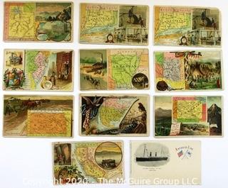 Collection of 1889 Trading Cards from Arbuckle Ariosa Coffee, The State Map Series & One Post Card of USS St Paul Steamer