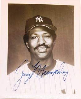 Three Black & White Signed Baseball Photos of Jerry Mumphrey, Jesse Barfield and ______; NY Yankees (x3) see all photos