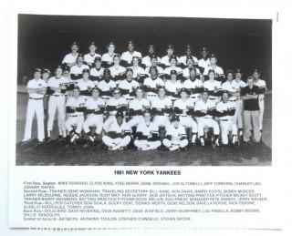 Black and White 1981 NY Yankees Baseball Team Photo