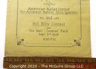 1938 Program and Scorecard for Barbershop Quartet Competition in New York Central Park.  