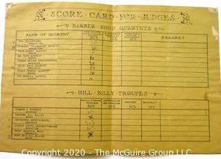 1938 Program and Scorecard for Barbershop Quartet Competition in New York Central Park.  