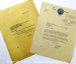 Collectible: Ephemera: Historical: Political: 1933 Inaugural Committee correspondence