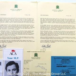 Photos, Correspondence & Ephemera for Keith Best, Politician from the United Kingdom.  Includes Signatures.