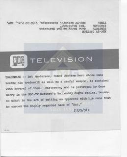 Photo: Print: Press Release: Vintage TV Show: Bat Masterson