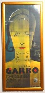 Framed Greta Garbo Art Deco Print, Measures approximately 47" X 22".