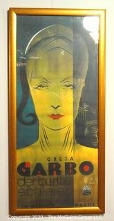 Framed Greta Garbo Art Deco Print, Measures approximately 47" X 22".