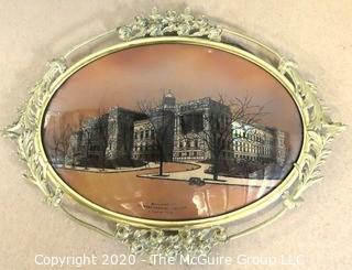 Vintage Metal Framed with Convex Glass Picture Congressional Library of Washington DC 