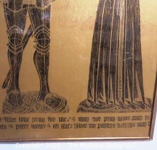 Large Framed Brass Medieval Rubbing.  Measures approximately 33" X 47".