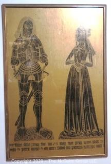 Large Framed Brass Medieval Rubbing.  Measures approximately 33" X 47".