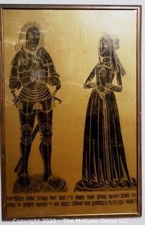 Large Framed Brass Medieval Rubbing.  Measures approximately 33" X 47".