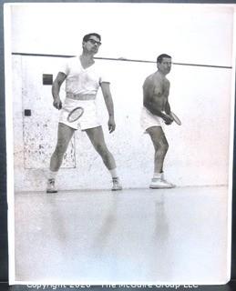 Large Format Black & White Photo by A Rickerby of Elliot Richardson(?) Playing Squash with Robert McNamara