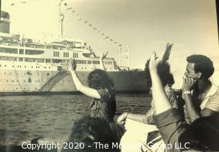 Large Format Black & White Photograph - Waving from the Dock, Santa Maria