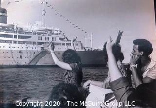 Large Format Black & White Photograph - Waving from the Dock, Santa Maria