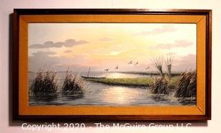 Large Framed Original Oil on Canvas Painting of Sea Scape by Cornelus Wijsman. Measures approximately 31" X 54".