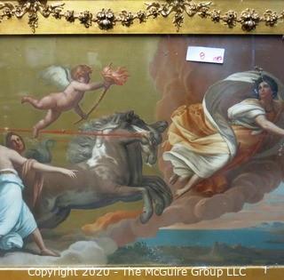 Large Heavy Plaster and Wood Gilt Framed Reproduction of "L'Aurora" by Guido Reni. Measures approximately 27" X 48".