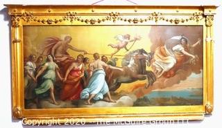 Large Heavy Plaster and Wood Gilt Framed Reproduction of "L'Aurora" by Guido Reni. Measures approximately 27" X 48".