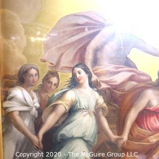 Large Heavy Plaster and Wood Gilt Framed Reproduction of "L'Aurora" by Guido Reni. Measures approximately 27" X 48".