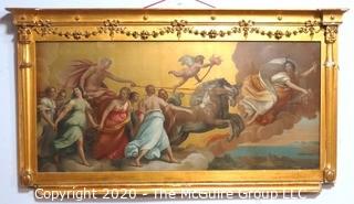 Large Heavy Plaster and Wood Gilt Framed Reproduction of "L'Aurora" by Guido Reni. Measures approximately 27" X 48".