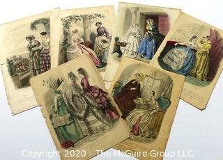 Group of Antique Hand Colored Fashion Prints Lithographs