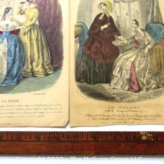 Group of Antique Hand Colored Fashion Prints Lithographs