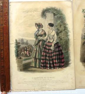 Group of Antique Hand Colored Fashion Prints Lithographs