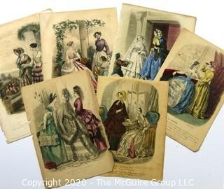 Group of Antique Hand Colored Fashion Prints Lithographs