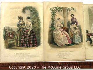 Group of Antique Hand Colored Fashion Prints Lithographs