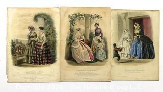 Group of Antique Hand Colored Fashion Prints Lithographs