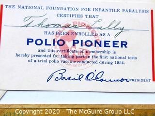 1903 Vaccine Record, Polio Pioneer Club & Shot Receipt Along with Letters of Thanks from the Home for Crippled Children