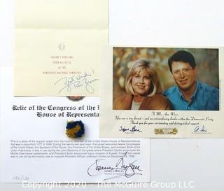 Political Memorabilia Including Signed Card from All Gore and Carpet Swatch from Renovation of House of Representatives