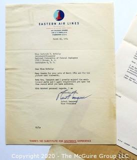 Letters from three Defunct Airlines on Letter Head.  Includes TWA, Eastern Airlines & Pan Am