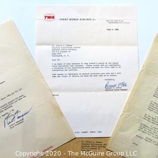 Letters from three Defunct Airlines on Letter Head.  Includes TWA, Eastern Airlines & Pan Am