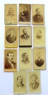 Eleven Antique Cabinet Cards of Men with Mustaches.  Includes Two Cards of the Same Gentleman, Uncle Fred Cheney. 