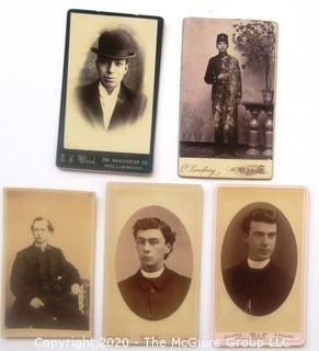 Five Antique Cabinet Card Photos of Men.  Includes a Clergyman, a Soldier and  a Bowler Hat