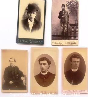 Five Antique Cabinet Card Photos of Men.  Includes a Clergyman, a Soldier and  a Bowler Hat