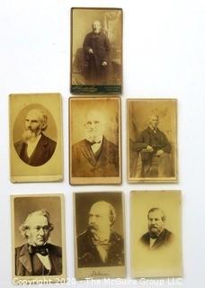 Seven Antique Cabinet Card Photos of Wise Old Men.  Includes one with tax stamp.