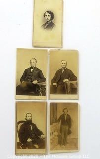 Five Antique Cabinet Card Photos of Men with Stamps the Back. 