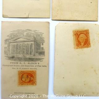 Five Antique Cabinet Card Photos of Men with Stamps the Back. 