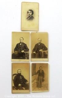 Five Antique Cabinet Card Photos of Men with Stamps the Back. 