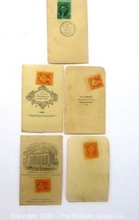 Five Antique Cabinet Card Photos of Men with Stamps the Back. 