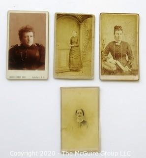 Four Antique Cabinet Card Photos of Women of a Certain Age.  One with Stamp.