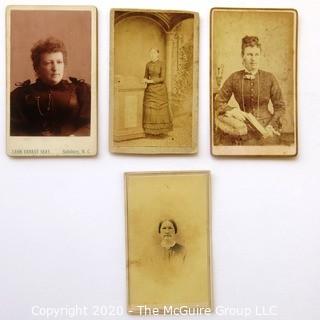 Four Antique Cabinet Card Photos of Women of a Certain Age.  One with Stamp.