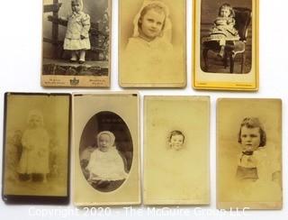 Seven Antique Cabinet Card Photos if Cherubic Children.